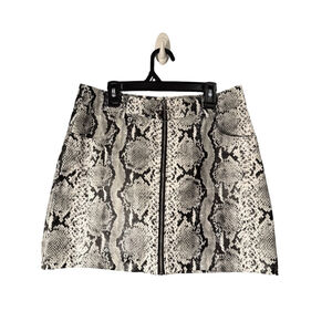 Wild Honey Black White Snakeskin Print Mini Skirt Faux Leather Size L NWOT